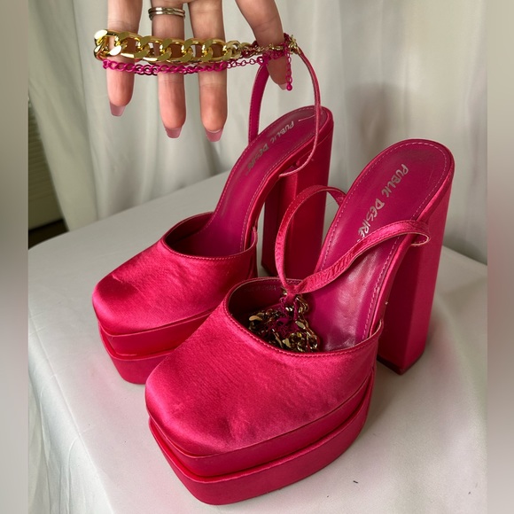 Public Desire Size 9 Double Platform Block Heel Sandals DIY Ankle Chains - Picture 1 of 6